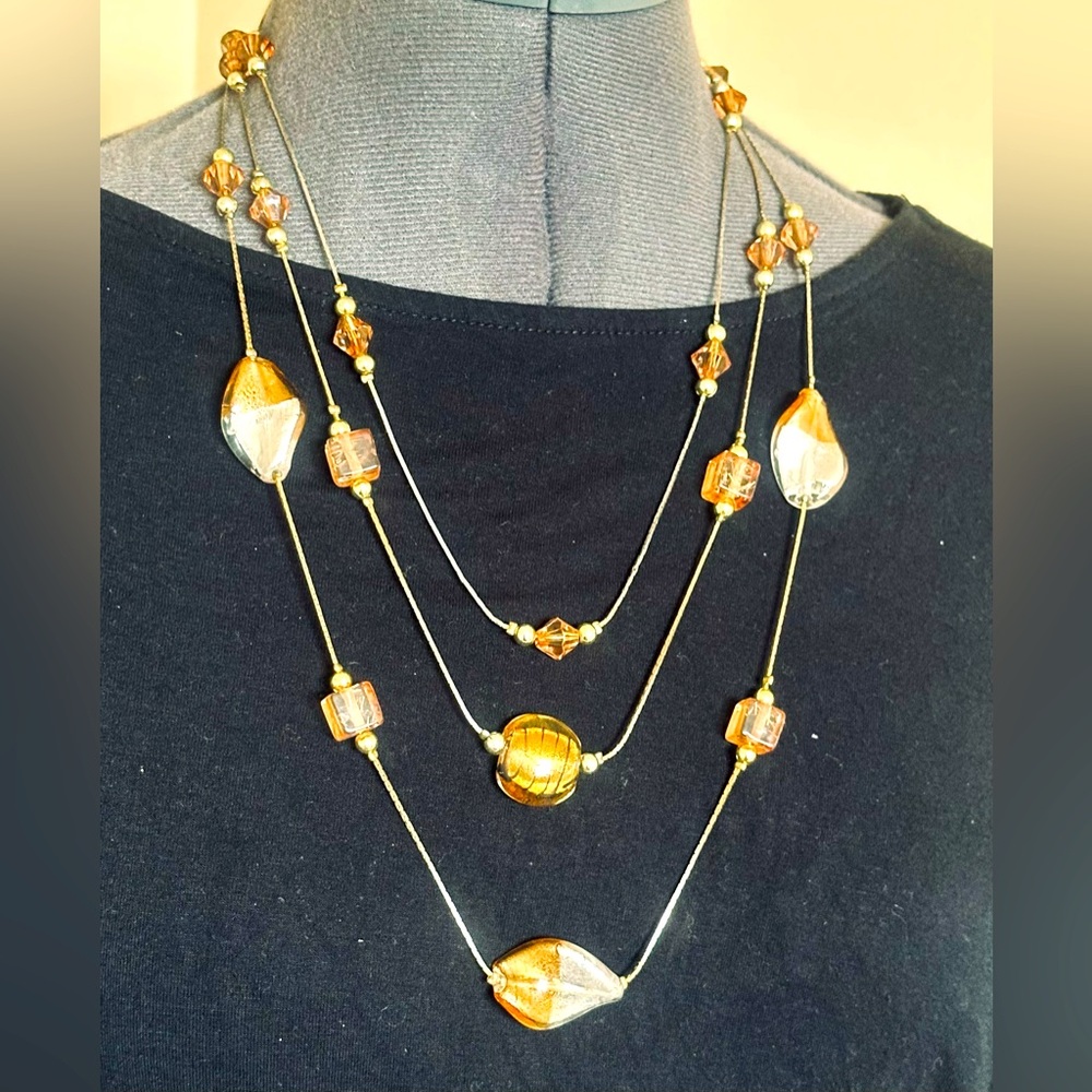 Elegant Gold Murano Glass Layered Necklace
